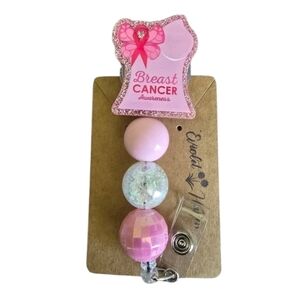 Breast Cancer Awareness Pink Ribbon Beaded Retractable Name Work Badge ID Reel